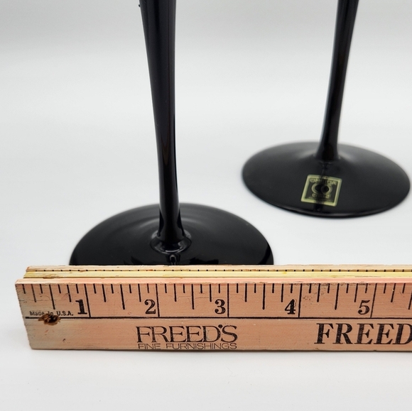 Oneida Lead Crystal Set (2) Ebony Black Candlestick Holders - Picture 8 of 9